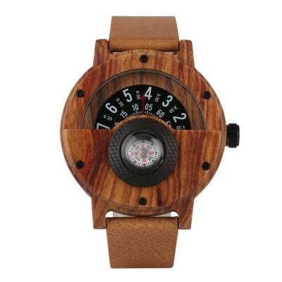 China New Design OEM Leisure Wooden Day/Date Compass Military Function Men's Watch for sale