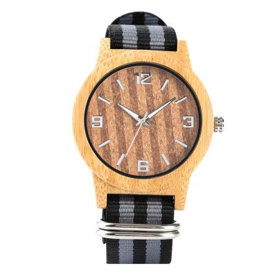 China Day/Date Analog Quartz Super Light Bamboo Wood Watches Luminous Wooden Hands Wristwatch Nylon Watch Bands for sale