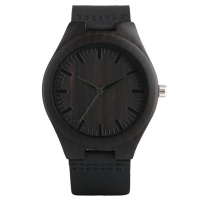 China Non-specific design your own leather strap according to Genuine Ebony Wooden Watch Face Men customer for sale