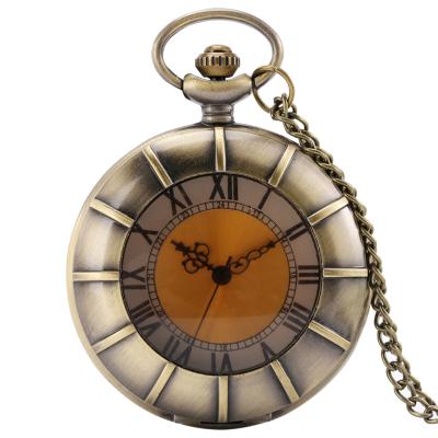 China Fashion Good Quality Quartz Pocket Watch Necklace Charm Roman Number Antique Bronze Pocket Watch for sale