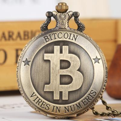 China Antique Unique Model Outdoor Bronze Bitcoin Watch Bitcoin Coins Pocket Watch Bitcoin Quartz Pocket Watch for sale