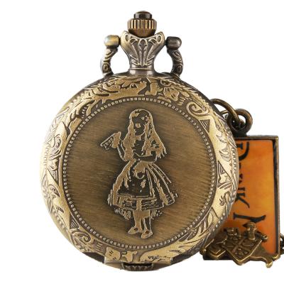 China Popular Antique Quartz Pocket Watch Alice In Wonderland Vintage Pocket Watch Alice Pocket Watch for sale