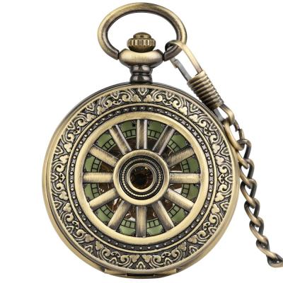 China With Manual Rough Mechanical Bronze Skeleton Chain Luminous Mens Digital Pocket Watch Vintage for sale