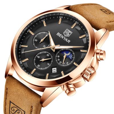 China Fashion Automatic Luxury Waterproof Sports Chronograph Quartz Men's Date Date Leather Wristwatches for sale