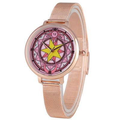 China Hot Japanese Anime Day/Date/Sailor Steel Moon Element Design Strap Watch Quartz Leather Wristwatches For Women Ladies for sale