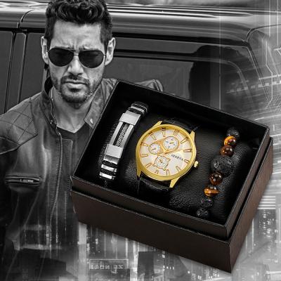 China Non-specific Best Gift Decoration Watches Men Wristwatches Bead Stone Bracelet 3PCS Men's Watch Set for sale