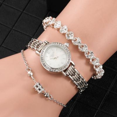 China Non-specific hot sale gift set women ladies fashion Full Diamond Quartz Wrist Bracelet Watches matal for sale