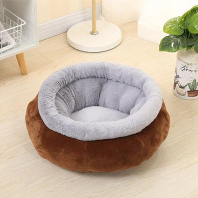 China Removable Cat Bed Pet Beds Washable Ultra Soft Plush Round Cushion Dog Faux Fur Luxury Dog Bed for sale