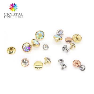 China High Quality Glass Rhinestone Button Crystal Mounted In Brass Shank Metal Flat Back Artificial Rivet + Cap Studs for sale