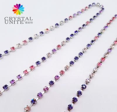 China Pointback Crystal Unite Austrian Chaton Color Combination Rhinestone Cup Chain Roll Crystal Trim Yard Strass Chain for sale