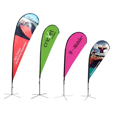 China Custom Teardrop Flying Banner Beach Flagpole Sale Flag Banner Now Printed Advertising Flags With Stainless Steel Cross Base for sale