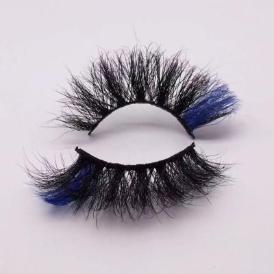 China 25mm Thick Wholesale Mink Eyelashes End Blue Black With Color Strands for sale