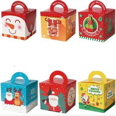 China Handmade Hot Selling Red Green Cupcake Box With Handle Christmas Apple Gift Box Christmas Eve's Day for sale