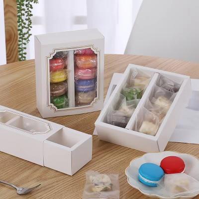 China Recycled Materials In Stock Food Retail Eco Takeway Pie Cake Pastry Packaging Box Clear Paperboard Macarons Cookie Box for sale