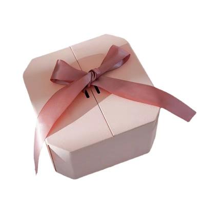 China Materials Factory Recycled Pink Octagonal Arch Flip Wedding Festival Gift Paper Box Packaging for sale