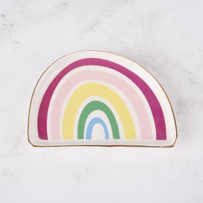 China Hot Sale Home Decor Semicircle Shape CERAMIC Accessories Show Dishes Custom Color Ring Earrings Necklace Jewelry Trinket Tray Ceramic for sale