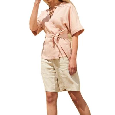 China High quality rose green 100% red anti-pilling linen blouse for women for sale