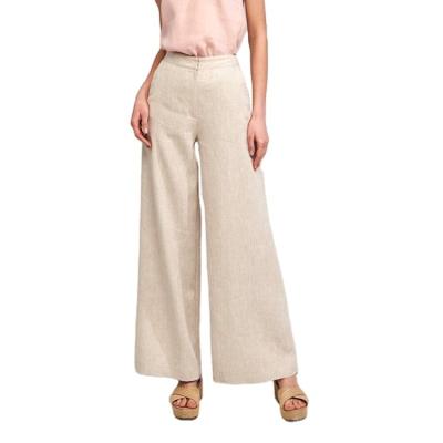 China Anti-Wrinkle Woman Pants Vintage Natural White Colored Cream Canvas Casual Pants for sale