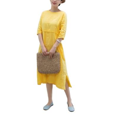 China Anti-Static Women's Dress O Colo Casual Solid Neck Short Sleeve Dress for sale