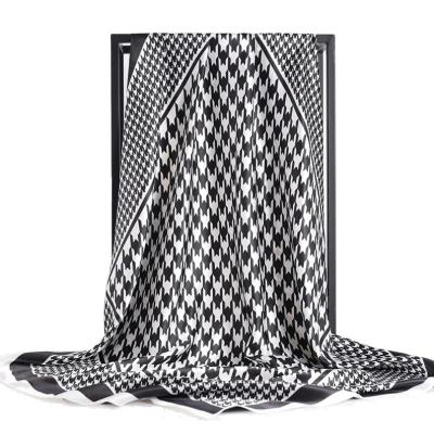 China Black And White Geometric Scarf Breathable Houndstooth Satin Muslim Hijab for sale