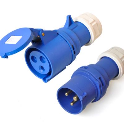 China IEC C13 C19 3 Pin Single Phase Blue 16A 32A 230V Industrial Waterproof Power Supply IP44 Plug And Socket For PDU for sale