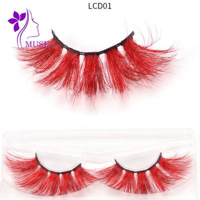 China super slim & Soft Pack 3D 5D Thick Strip Eyelash Vendor Custom Real Mink Fur 100% Colored 25mm Lashes for sale