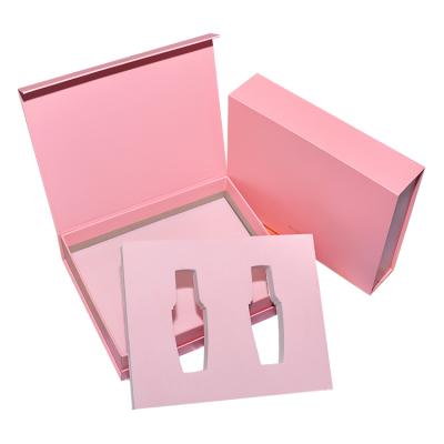 China Waterproof Chinese New OEM Make Up Magnetic Skin Care Gift Box Pink Square Empty Perfume Vial Cosmetic Packaging Boxes With Ribbon Closure for sale