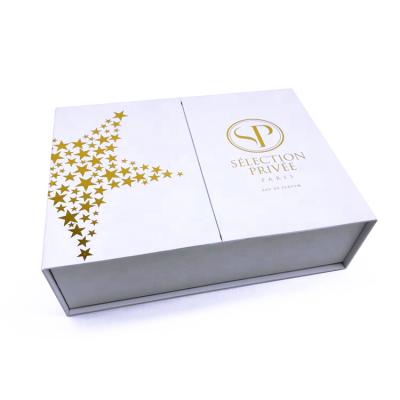 China Double Door Opening Waterproof Gold Foil Stamping Luxury Cosmetic Gift Box Printed Perfume Sunscreen Packaging Boxes With Foam Insert for sale