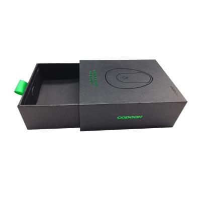 China Recyclable Black Kraft Cardboard Earphone Slide Paper Packing Box Earphone Drawer Boxes Wireless Charging Earbuds Sliding Packing Box for sale