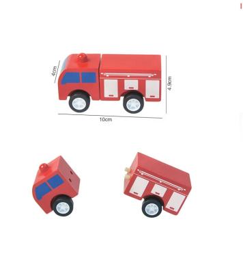 China Construction Toy KIDPIK STEAM Fire Engine Toys Kids Block Train Fire Engine Building Block Educational Toy Wooden Toys 2021 for sale