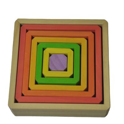 China KIDPIK STEAM Square Stacking Blocks Box Building Block Squares Stacking Toy Wooden Rainbow Rainbow Stacker 618470 for sale