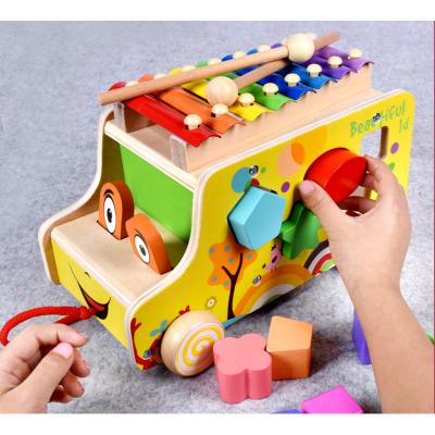 China Educational Toys 2 IN 1 Wooden Xylophone Cart Train Carly Matching Education Toy For Kids Learning Music for sale