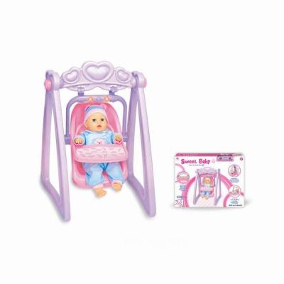 China Cartoon Toy Amazon Hot Selling Kids Pretend Play Set Battery Operated Soft Newborn Baby - Doll With Swing Chair for sale