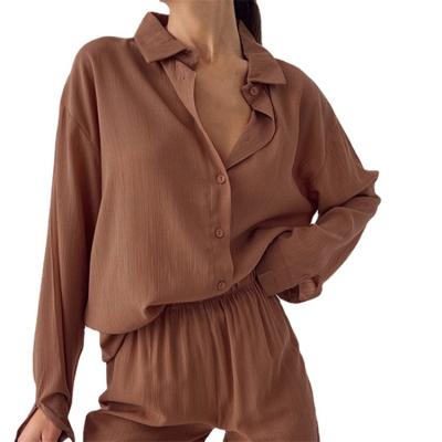 China QUICK DRY Women's Long Sleeve Shirt Two Piece Casual Fashion Drape Design Casual Suit For Women for sale