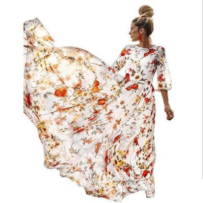 China European and American New Printing Spring Dress Swing Style Floral Chiffon Dress Viable for sale