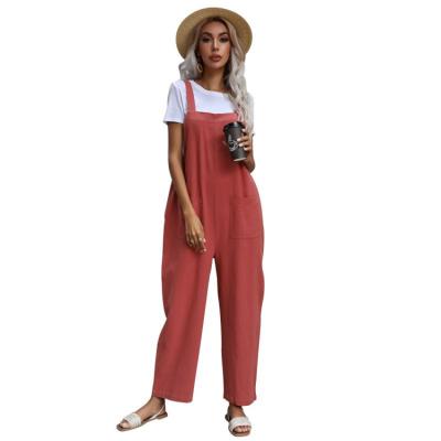 China Lady Sleeveless Square Collar Cargo Jumpsuit Solid Color QUICK DRY Cotton Overalls Womens Canvas Overalls Womens for sale