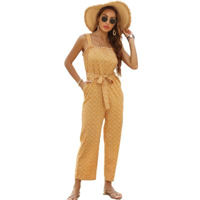 China 2022 Fashion QUICK DRY Women Fall Jumpsuitsfloral Women Bridle Ruffled Lady Adult Lace Up Overalls Jumpsuit for sale