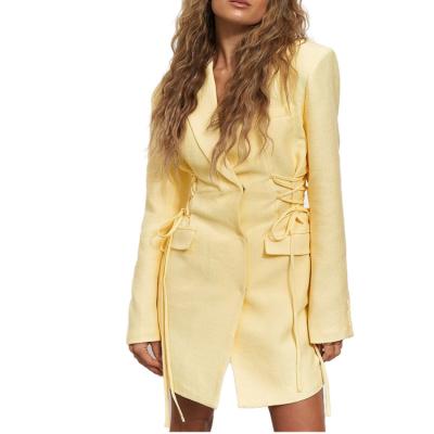 China New Solid Anti-wrinkle blazer jacket button lace blazer dress coat women hidden slim fit gorgeous office for sale