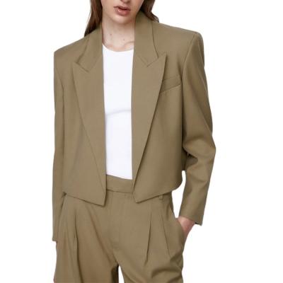 China Anti-wrinkle spring style retro new wholesale ladies jacket office evening wear brown loose short blazer jacket for sale