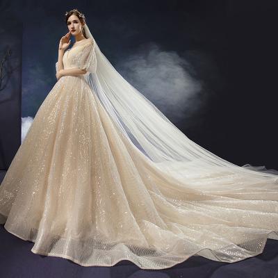 China Breathable Luxury Mesh Sequin Lace High Waist Bride Wedding Champagne Women Maternity Wedding Dress for sale