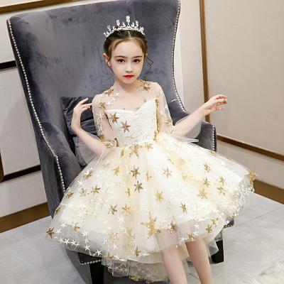 China Wholesale Purple Short Sleeve Star O-Neck Mesh Girl Wedding Dress Princess Dresses for sale