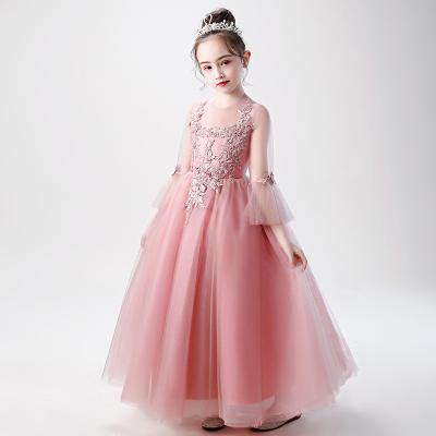 China Wholesale Long Sleeve Mesh Lace Sequin Princess Beaded Pageant Dresses Baby Wedding Dress for sale