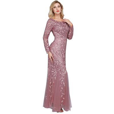 China Women's Sequin Anti-wrinkle Mermaid Long Sleeve Satin Cocktail Dress Lady's Formal Party Evening Dresses for sale