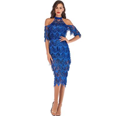 China Wholesale Women's Breathable Sequin Blue White Tassel Sexy Club Dresses For Party for sale