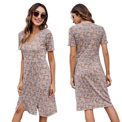 China Women's Boho Floral Print Dress Anti-wrinkle Beach Elastic Loose Sexy Club Party Elegant Casual Outfits for sale