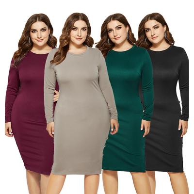 China Anti-wrinkle women turkey o-neck drop dress long sleeve elegant plus size women's casual wear for sale