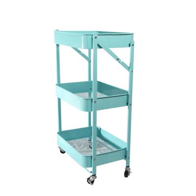 China Morden 3 Tier Trolley Cart Handle Storage Mobile Rack Toys Folding Kitchen Layer Serving Rolling Selling 4 Foldable Wheel Tools for sale