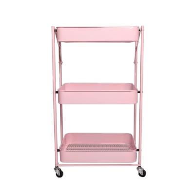 China Morden Trolley Kitchen Side Storage Racks Folding Serving Folding 3 Layer Kitchen Rolling Trolley Serving Shelf Serving Rack for sale