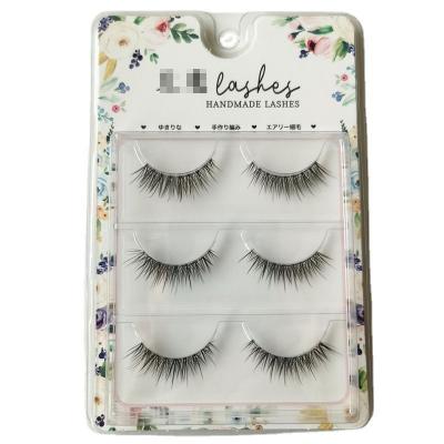 China 3 Pairs High Grade Natural Faux Clear Mink Synthetic Thin Band Eyelashes Band Eyelashes for sale