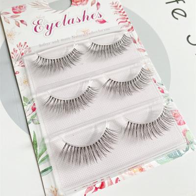 China Long 3 Pair Natural Long 3 Pair Lashes 3D Strip Faux Silk Light Silk Mink and Silk Eyelash Fashion 3 d Natural False Eyelashes for sale